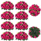 Hot Pink Flowers for Wedding: 10 Pcs Fakel Rose Balls for Table in 9.5"x4.75" in Hot Pink