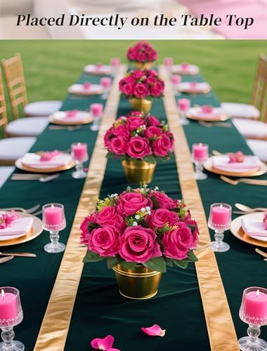 Hot Pink Flowers for Wedding: 10 Pcs Fakel Rose Balls for Table in 9.5"x4.75" in Hot Pink, alternate view 2