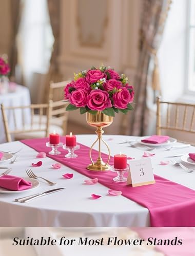 Hot Pink Flowers for Wedding: 10 Pcs Fakel Rose Balls for Table in 9.5"x4.75" in Hot Pink, alternate view 3