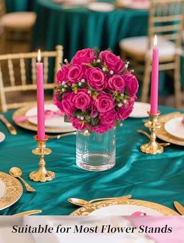 Hot Pink Flowers for Wedding: 10 Pcs Fakel Rose Balls for Table in 9.5"x4.75" in Hot Pink, alternate view 4