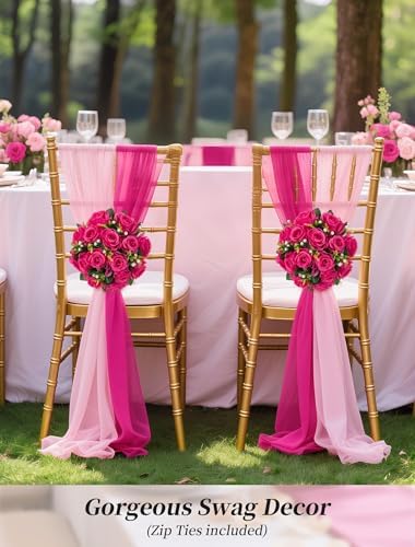 Hot Pink Flowers for Wedding: 10 Pcs Fakel Rose Balls for Table in 9.5"x4.75" in Hot Pink, alternate view 5