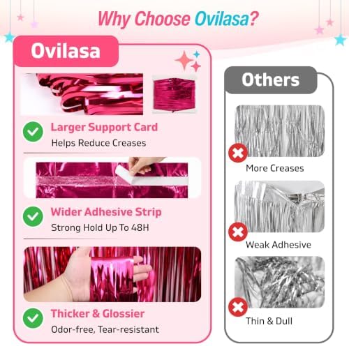 Hot Pink Fringe Backdrop, 4 Pack 3.3 x 6.6 ft Foil Fringe Curtains in 3.3 x 6.6 ft, alternate view 3