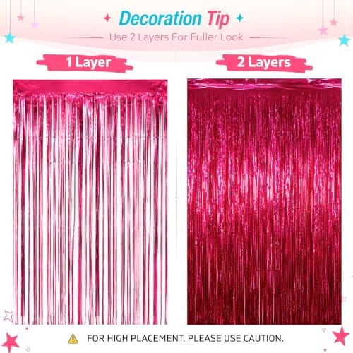 Hot Pink Fringe Backdrop, 4 Pack 3.3 x 6.6 ft Foil Fringe Curtains in 3.3 x 6.6 ft, alternate view 4