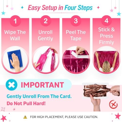 Hot Pink Fringe Backdrop, 4 Pack 3.3 x 6.6 ft Foil Fringe Curtains in 3.3 x 6.6 ft, alternate view 5