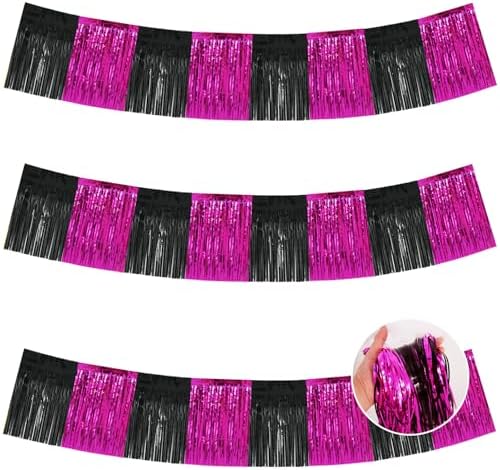 Hot Pink Fringe Garland Banner 30ft Wall Tinsel Foil Streamers in Black Hot Pink