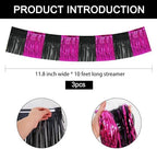 Hot Pink Fringe Garland Banner 30ft Wall Tinsel Foil Streamers in Black Hot Pink, alternate view 2