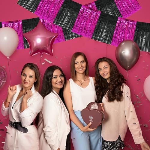 Hot Pink Fringe Garland Banner 30ft Wall Tinsel Foil Streamers in Black Hot Pink, alternate view 5