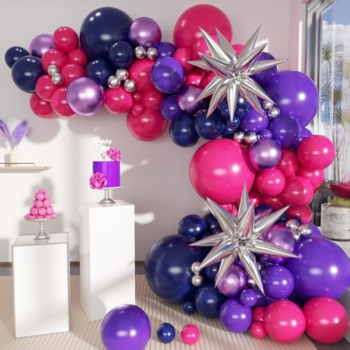 Hot Pink Purple Dark Blue Balloon Arch Kit, Kpop Music Hunter Balloons