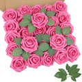 Hot Pink Rose 25pcs Real Looking Artificial Flowers w/Stem in Hot Pink