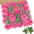 Hot Pink Rose 25pcs Real Looking Artificial Flowers w/Stem in Hot Pink