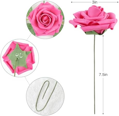 Hot Pink Rose 25pcs Real Looking Artificial Flowers w/Stem in Hot Pink, alternate view 3