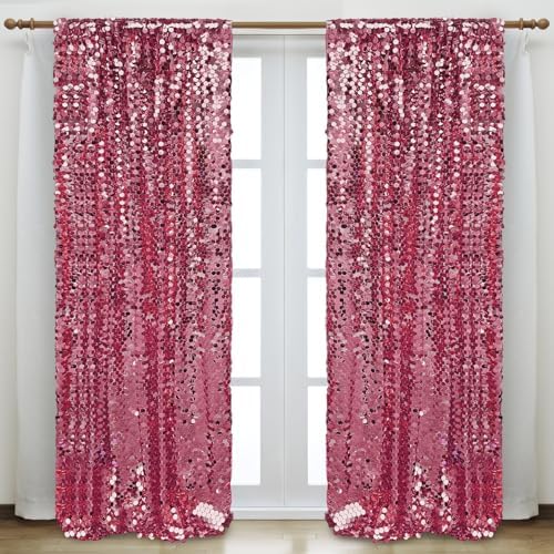 Hot Pink Sequin Backdrop,4 * 10ft Pack of 2 in 4 ft W x 10 ft L (2 Panels) in Hot Pink