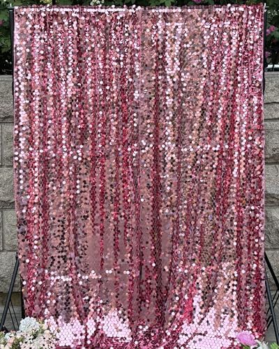 Hot Pink Sequin Backdrop,4 * 10ft Pack of 2 in 4 ft W x 10 ft L (2 Panels) in Hot Pink, alternate view 2