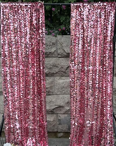Hot Pink Sequin Backdrop,4 * 10ft Pack of 2 in 4 ft W x 10 ft L (2 Panels) in Hot Pink, alternate view 4