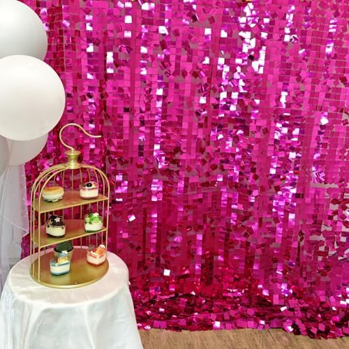 Hot Pink Sequin Backdrop for Party 8ft * 8ft 1 Panel, Square