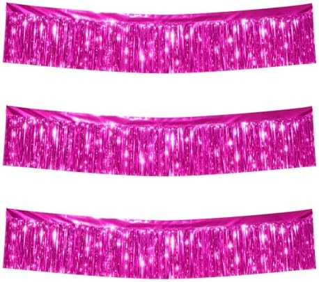 Hot Pink Tinsel Garland Party Decorations 3 Packs 36 Feet Metallic Rose Red Foil Fringe Garland Wall Ceiling