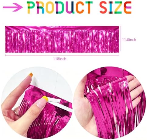 Hot Pink Tinsel Garland Party Decorations 3 Packs 36 Feet Metallic Rose Red Foil Fringe Garland Wall Ceiling, alternate view