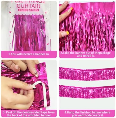 Hot Pink Tinsel Garland Party Decorations 3 Packs 36 Feet Metallic Rose Red Foil Fringe Garland Wall Ceiling, alternate view