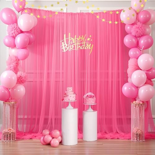 Hot Pink Tulle Backdrop Curtain for Parties 10ft x 8ft Fuchsia Sheer Backdrop Curtains for Baby Shower Birthday