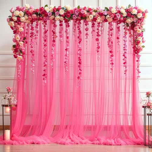 Hot Pink Tulle Backdrop Curtain for Parties 10ft x 8ft Fuchsia Sheer Backdrop Curtains for Baby Shower Birthday, alternate