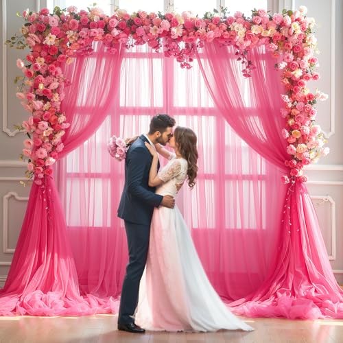 Hot Pink Tulle Backdrop Curtain for Parties 10ft x 8ft Fuchsia Sheer Backdrop Curtains for Baby Shower Birthday, alternate