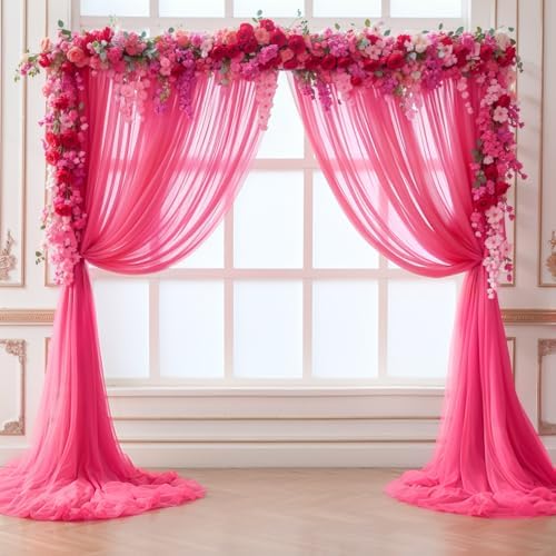 Hot Pink Tulle Backdrop Curtain for Parties 10ft x 8ft Fuchsia Sheer Backdrop Curtains for Baby Shower Birthday, alternate
