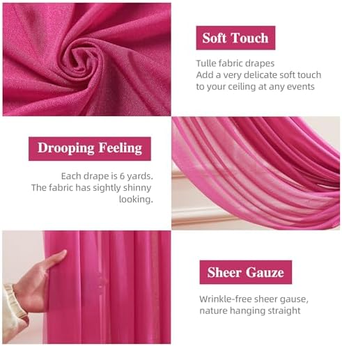 Hot Pink Wedding Arch Draping Fabric 28" x19FT Sheer Curtain Drapes in 28" width x 19Ft length(2 Panels) in Hot, alternate