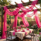 Hot Pink Wedding Arch Draping Fabric 28" x19FT Sheer Curtain Drapes in 28" width x 19Ft length(2 Panels) in Hot, alternate