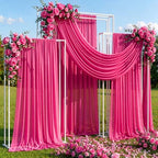 Hot Pink Wedding Arch Draping Fabric 28" x19FT Sheer Curtain Drapes in 28" width x 19Ft length(2 Panels) in Hot, alternate
