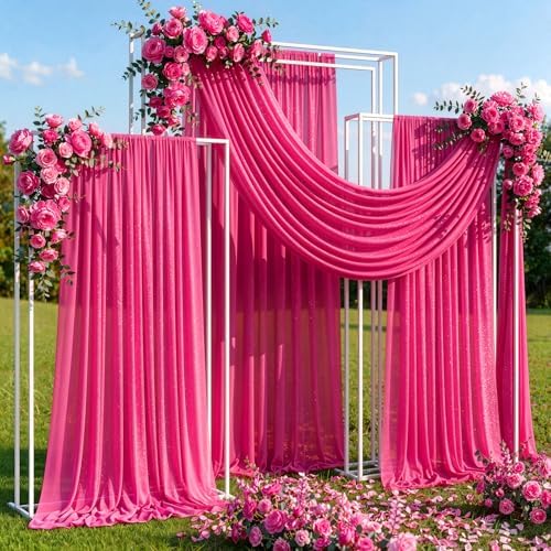 Hot Pink Wedding Arch Draping Fabric 28" x19FT Sheer Curtain Drapes in 28" width x 19Ft length(2 Panels) in Hot, alternate