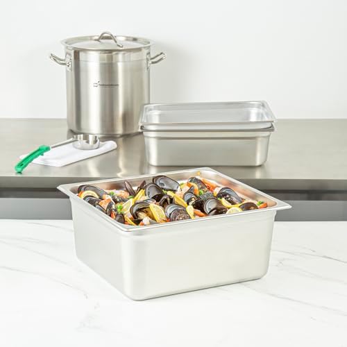 Hotel Pan 1 Count 2/3 Size Anti-Jam 6” Deep Freezable 24 Gauge Stainless Steel Steam Pan Lid Sold Separately, alternate view