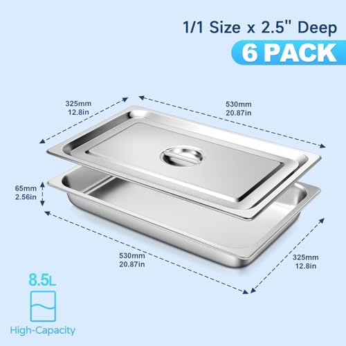 Hotel Pans with Lids 1/1 Full Size 2.5 Inch Stainless Steel Steam Table Pan, alternate view 2