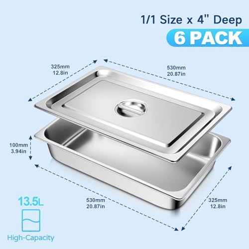 Hotel Pans with Lids 1/1 Full Size 4 Inch Stainless Steel Steam Table Pan, alternate view 2