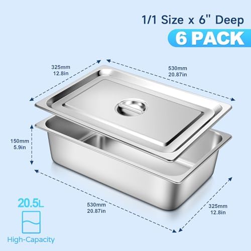 Hotel Pans with Lids 1/1 Full Size 6 Inch Stainless Steel Steam Table Pan, alternate view 2