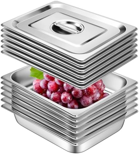 Hotel Pans with Lids 1/2 Half Size 2.5 Inch Stainless Steel Steam Table Pan in 1/2 Size