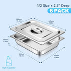 Hotel Pans with Lids 1/2 Half Size 2.5 Inch Stainless Steel Steam Table Pan in 1/2 Size, alternate view 2
