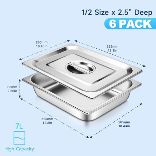 Hotel Pans with Lids 1/2 Half Size 2.5 Inch Stainless Steel Steam Table Pan in 1/2 Size, alternate view 2