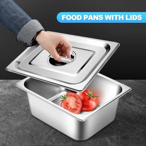Hotel Pans with Lids 1/2 Half Size 2.5 Inch Stainless Steel Steam Table Pan in 1/2 Size, alternate view 5