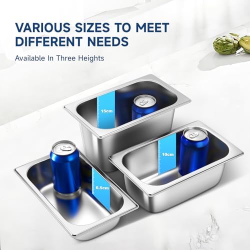 Hotel Pans With Lids 1/4 Quarter Size 4 Inch Stainless Steel Food Pans in 1/4 Size, alternate view 4