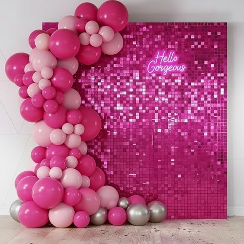 HotPink Shimmer Wall Backdrop, 24 Panels, 6x4 Ft Photo Backdrop in 6x4 Ft