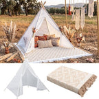 Huge Teepee Tent 47'' x 51'' with Extra Large Boho Picnic Blanket 91'' x 72'', Outdoor Lace Teepee Play Tent