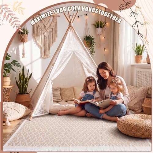 Huge Teepee Tent 47'' x 51'' with Extra Large Boho Picnic Blanket 91'' x 72'', Outdoor Lace Teepee Play Tent, alternate view