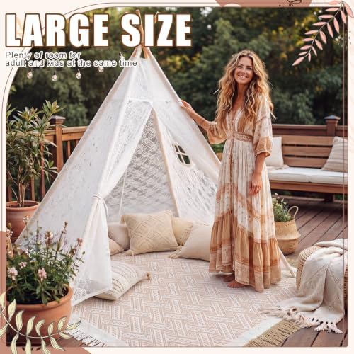 Huge Teepee Tent 47'' x 51'' with Extra Large Boho Picnic Blanket 91'' x 72'', Outdoor Lace Teepee Play Tent, alternate view