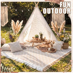 Huge Teepee Tent 47'' x 51'' with Extra Large Boho Picnic Blanket 91'' x 72'', Outdoor Lace Teepee Play Tent, alternate view