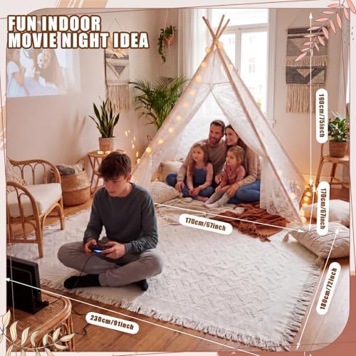 Huge Teepee Tent 75'' x 67'' with Extra Large Boho Picnic Blanket 91'' x 72'', Outdoor Lace Teepee Play Tent, alternate view