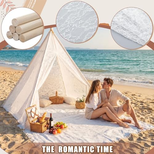 Huge Teepee Tent 75'' x 67'' with Extra Large Boho Picnic Blanket 91'' x 72'', Outdoor Lace Teepee Play Tent, alternate view