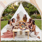 Huge Teepee Tent 75'' x 67'' with Extra Large Boho Picnic Blanket 91'' x 72'', Outdoor Lace Teepee Play Tent, alternate view