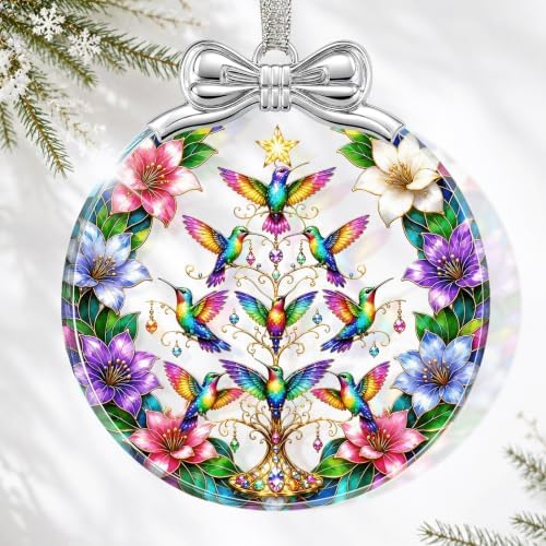 Hummingbird Tree Christmas Ornament Crystal Glass 3 * 3.3 in for Tree Decor