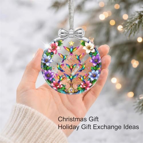 Hummingbird Tree Christmas Ornament Crystal Glass 3 * 3.3 in for Tree Decor, alternate view 4