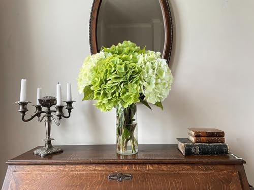 Hydrangea Artificial Flower Natural Lifelike Real 21 inch Latex Long Stem 2 Light Green+2 Dark Green Hydrangea, alternate